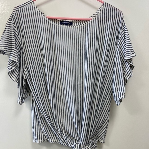 Max Edition striped women's blouse size Large w tie front - Picture 1 of 4